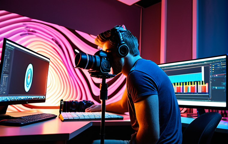 A vibrant, dynamic image of a passionate freelance media producer in their modern creative workspace. They are illuminated by cinematic lighting, surrounded by a high-tech computer setup, a professional camera, and a studio microphone, with abstract digital elements swirling around them, symbolizing boundless creativity and the freedom of their craft, in the style of an inspiring and motivational editorial photograph.