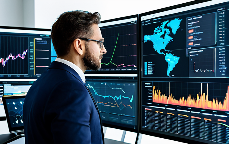 A professional media production strategist, fully clothed in a sharp business suit, intensely focused on a large multi-screen setup within a modern, high-tech studio environment. One screen displays dynamic data analytics dashboards with abstract charts, while another shows a sophisticated AI-powered video editing interface, illustrating innovative and strategic problem-solving. The atmosphere is clean, organized, and forward-thinking. perfect anatomy, correct proportions, natural pose, well-formed hands, proper finger count, natural body proportions, professional photography, high quality, safe for work, appropriate content, fully clothed, professional, family-friendly.