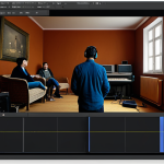 ** A professional video editor, fully clothed in a modest studio environment, working on a documentary about Fado music. Safe for work, appropriate content, perfect anatomy, natural proportions, professional, family-friendly.

**