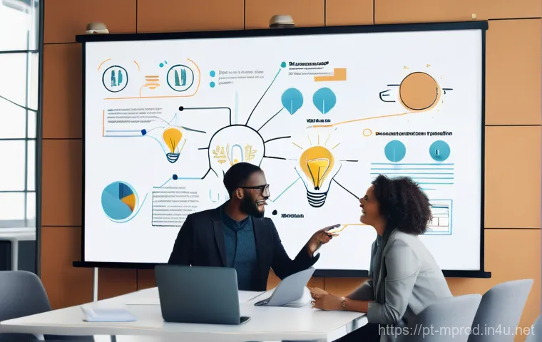 미디어 프로듀서가 익혀야 할 주요 소프트 스킬 - **Prompt 1: Collaborative Communication and Idea Synergy**
"A diverse team of adult media profes...