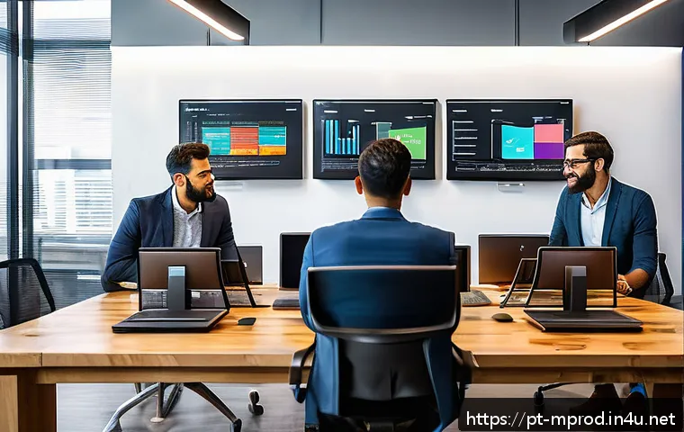 미디어 프로듀서가 알아야 할 시장 조사 방법 - A diverse group of Brazilian media professionals in a modern office setting, analyzing digital data ...